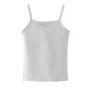 YLSDL Girls Summer Basic Cotton Tank Top Spaghetti Strap Camisole Undershirt Basic Tank Tops Undershirts Kids Strap Vest White 9 Years